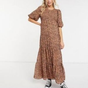 ASOS Maternity Leopard Maxi Dress with Puffed Sleeves